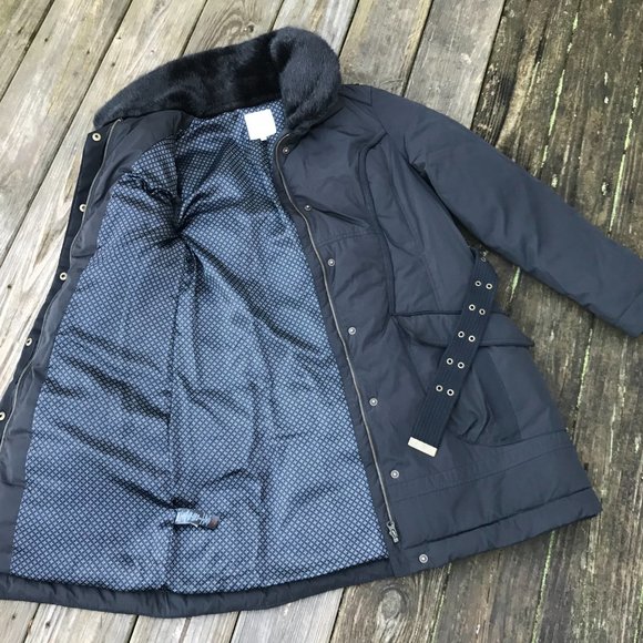 Next Women Jacket Black Faux Fur Winter Charcoal H - Picture 11 of 13